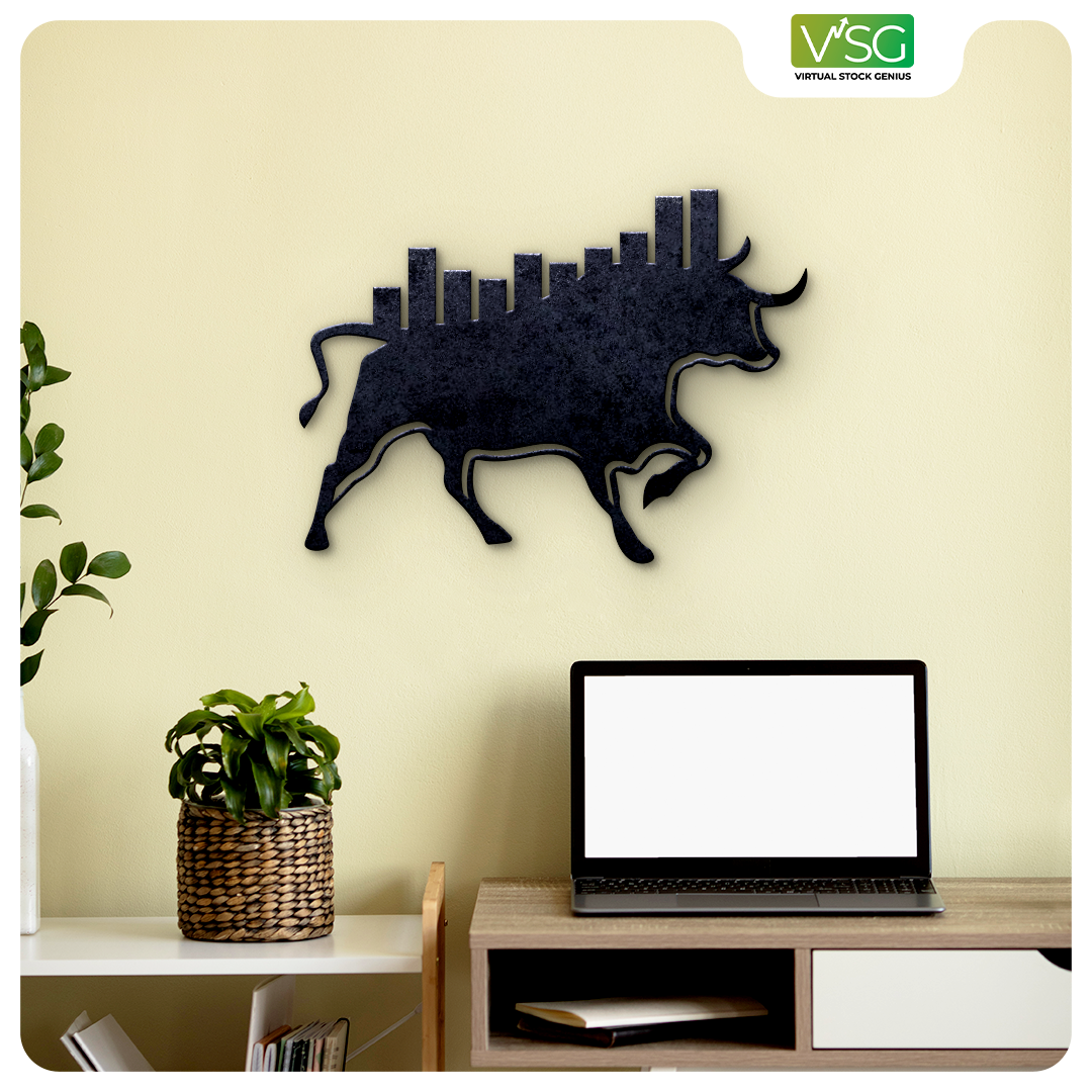Stock Market Bull with Candle Wall Art in Mild Steel