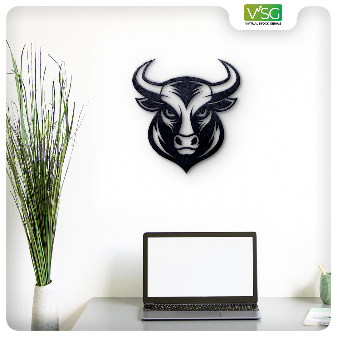 Stock Market Bull Face Wall Art in Mild Steel
