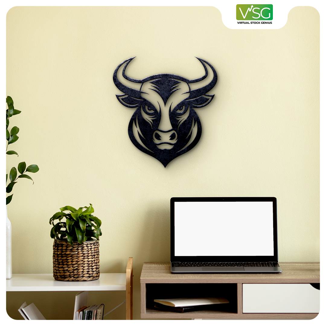 Stock Market Bull Face Wall Art in Mild Steel