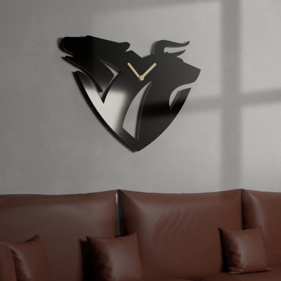 Stock Market Bear & Bull Metal Wall Clock – A Statement for Finance Enthusiasts