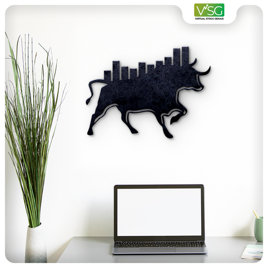 Stock Market Bull with Candle Wall Art in Mild Steel