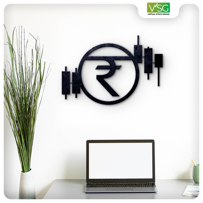 Rupee Symbol with Candle Wall Art in Mild Steel