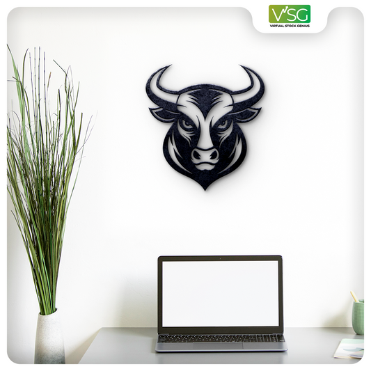 Stock Market Bull Face Wall Art in Mild Steel